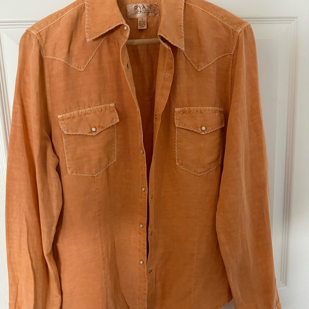 Ryan Michael Orange silk and linen button down